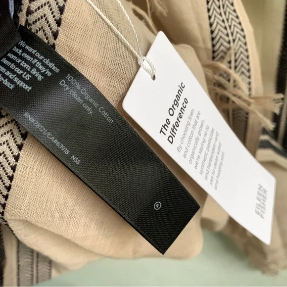 EILEEN FISHER 100% organic cotton embroidered hem serape scarf poncho shawl OS - Picture 16 of 16